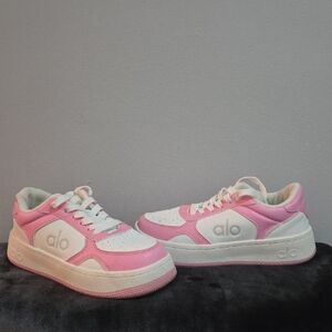 Alo Pink and White Yoga Recovery Sneakers